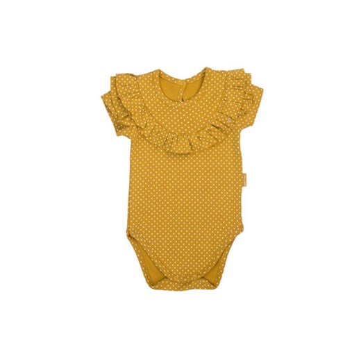 Body z krótkim rękawem dla dziewczynki z falbankami w musztardowym kolorze ze sklepu 5.10.15 w kategorii Body niemowlęce - zdjęcie 169714853