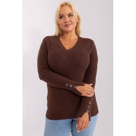 Ciemnobrązowy sweter plus size z dekoltem V ze sklepu 5.10.15 w kategorii Swetry damskie - zdjęcie 169715020