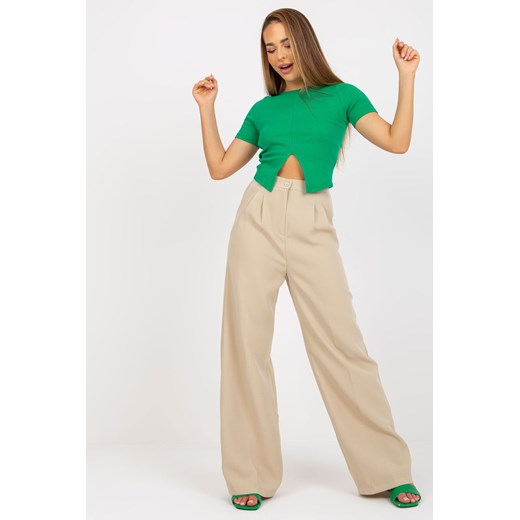 Beżowe szerokie spodnie z materiału z kieszeniami ze sklepu 5.10.15 w kategorii Spodnie damskie - zdjęcie 169715041