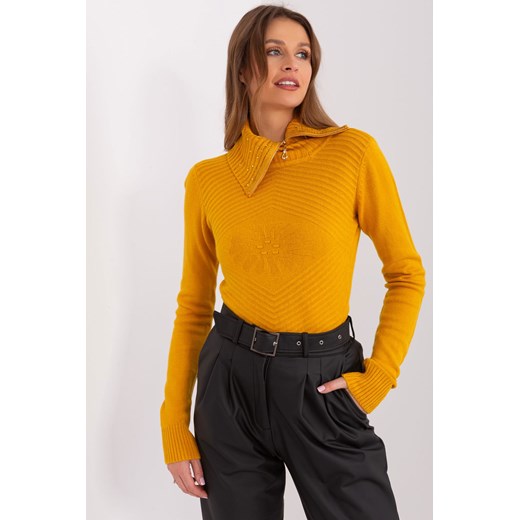Damski sweter z rozpinanym golfem ciemny żółty ze sklepu 5.10.15 w kategorii Swetry damskie - zdjęcie 169715622
