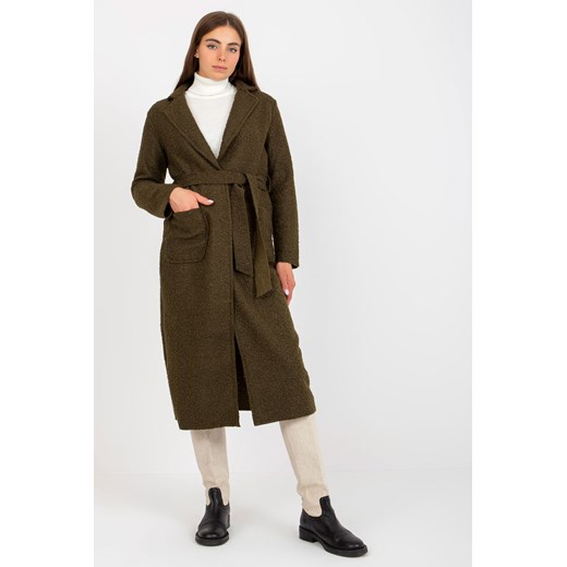 Och Bella Khaki pluszowy maxi płaszcz z wiązaniem Merve ze sklepu 5.10.15 w kategorii Płaszcze damskie - zdjęcie 169715944