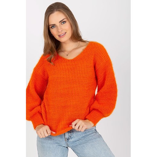 Och Bella Pomarańczowy puszysty sweter damski z moherem ze sklepu 5.10.15 w kategorii Swetry damskie - zdjęcie 169716442