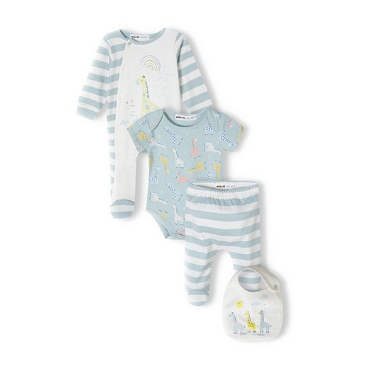 Komplet bawełniany niemowlęcy- pajac + body + półśpiochy + śliniak ze sklepu 5.10.15 w kategorii Komplety niemowlęce - zdjęcie 169716482