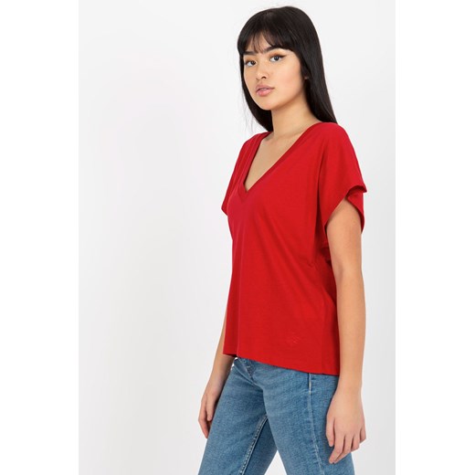 Ciemnoczerwony t-shirt jednokolorowy z dekoltem V MAYFLIES L 5.10.15