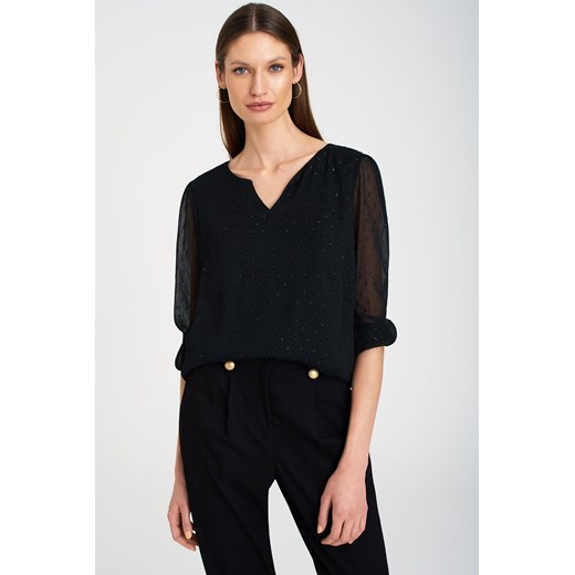 Czarna bluzka damska w ozdobnymi rękawami ze sklepu 5.10.15 w kategorii Bluzki damskie - zdjęcie 169717531