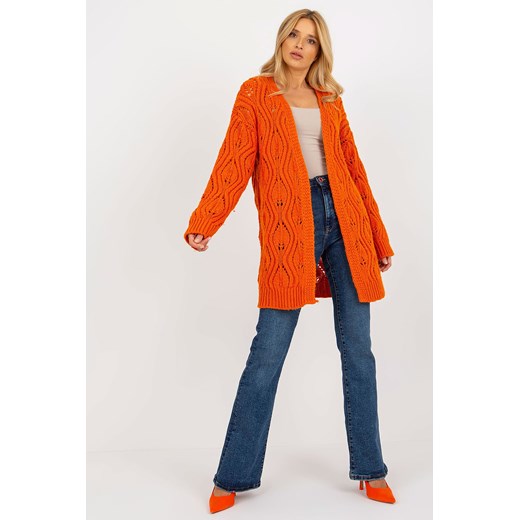 Pomarańczowy damski ażurowy
kardigan z wełną ze sklepu 5.10.15 w kategorii Swetry damskie - zdjęcie 169717614