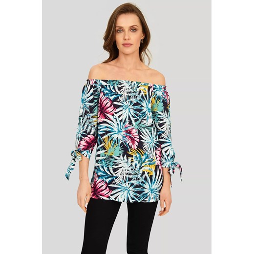 Bluzka damska w tropikalne wzory z dekoltem typu carmen ze sklepu 5.10.15 w kategorii Bluzki damskie - zdjęcie 169717812