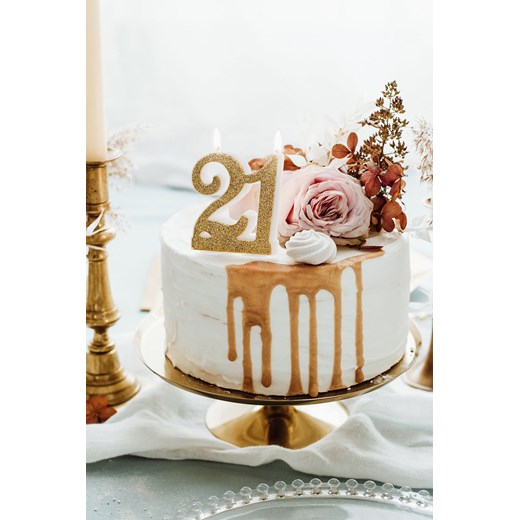 Świeczka urodzinowa liczba 21 w kolorze złotym brokatowym Partydeco one size 5.10.15 wyprzedaż