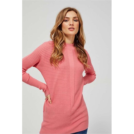 Sweter damski długi w prążki - różowy XS promocyjna cena 5.10.15