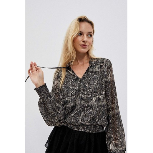Koszula damska z wiązanym dekoltem i falbanami- czarna ze sklepu 5.10.15 w kategorii Bluzki damskie - zdjęcie 169718293