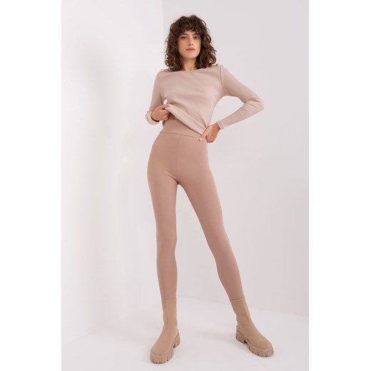 Beżowe legginsy z wysokim stanem RUE PARIS ze sklepu 5.10.15 w kategorii Spodnie damskie - zdjęcie 169718513