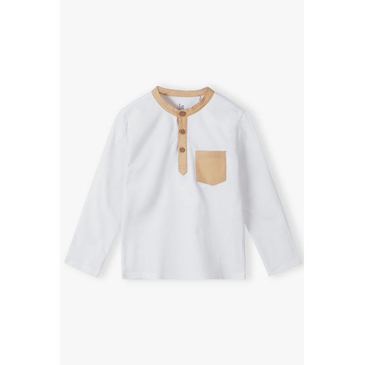 Biała elegancka bluzka chłopięca z długim rękawem z bawełny ze sklepu 5.10.15 w kategorii T-shirty chłopięce - zdjęcie 169718580