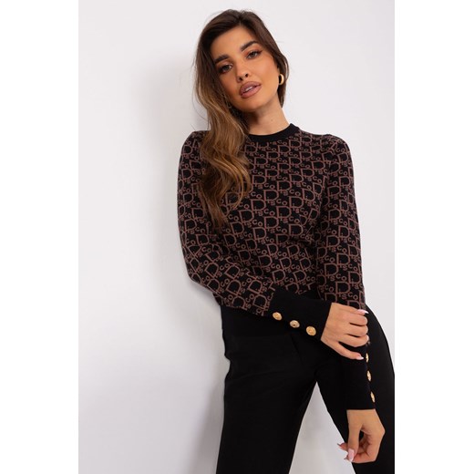 Czarno-brązowy sweter klasyczny z wzorem ze sklepu 5.10.15 w kategorii Swetry damskie - zdjęcie 169718610