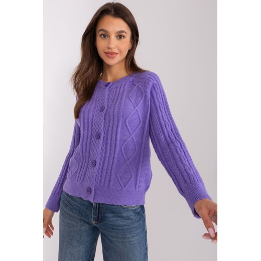 Sweter rozpinany w warkocze fioletowy ze sklepu 5.10.15 w kategorii Swetry damskie - zdjęcie 169718801