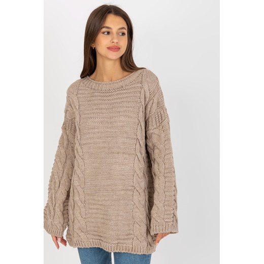 Beżowy sweter z warkoczami z dodatkiem wełny RUE PARIS ze sklepu 5.10.15 w kategorii Swetry damskie - zdjęcie 169718824
