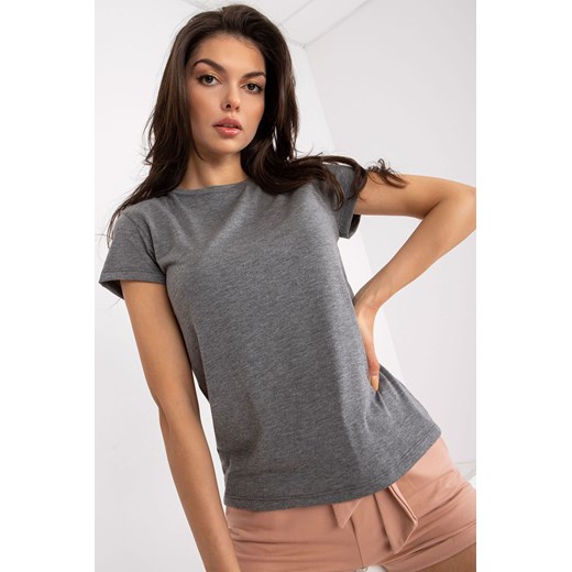 Ciemnoszary t-shirt basic z bawełny Peachy ze sklepu 5.10.15 w kategorii Bluzki damskie - zdjęcie 169718931