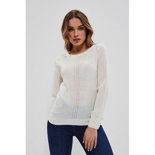 Cienki biały sweter damski z ażurowym zdobieniem ze sklepu 5.10.15 w kategorii Swetry damskie - zdjęcie 169719203