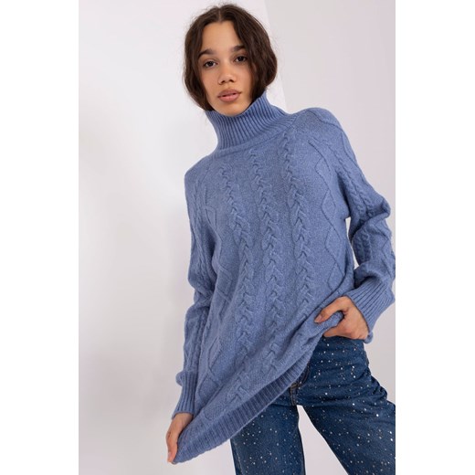Brudnoniebieski sweter z warkoczami i golfem ze sklepu 5.10.15 w kategorii Swetry damskie - zdjęcie 169719240