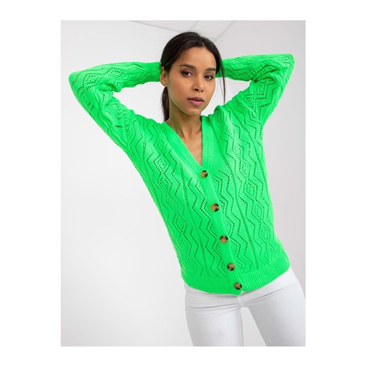 Dzianinowy sweter damski RUE PARIS fluo zielony ze sklepu 5.10.15 w kategorii Swetry damskie - zdjęcie 169719340
