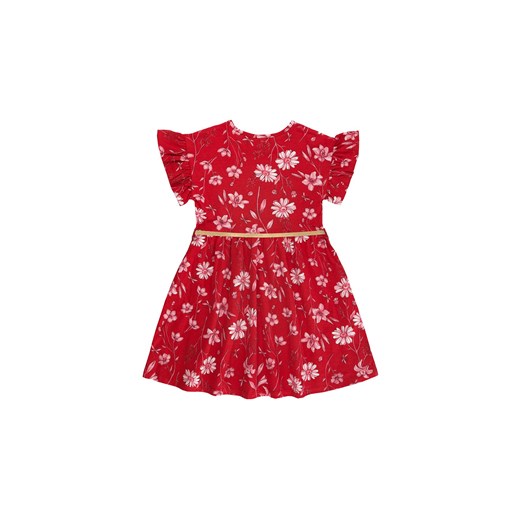Czerwona bawełniana sukienka dziewczęca z ozdobnymi rękawkami Bee Loop 128 5.10.15