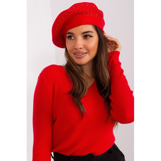 Czerwony beret damski z dżetami one size okazyjna cena 5.10.15