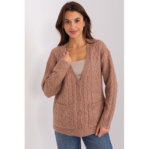 Sweter rozpinany w warkocze z kieszeniami jasny brązowy ze sklepu 5.10.15 w kategorii Swetry damskie - zdjęcie 169719650