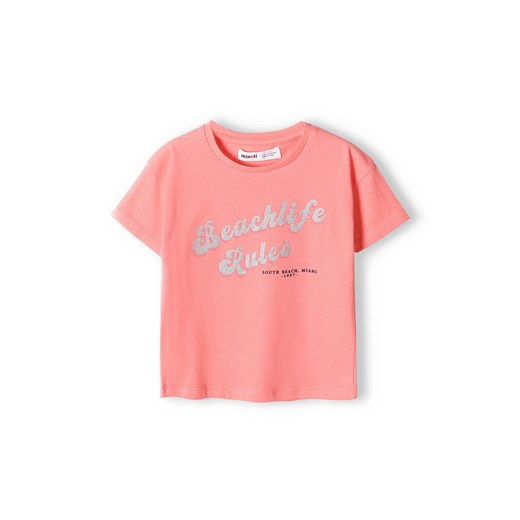 Różowa bluzka dziewczęca bawełniana z napisem Minoti 134/140 5.10.15