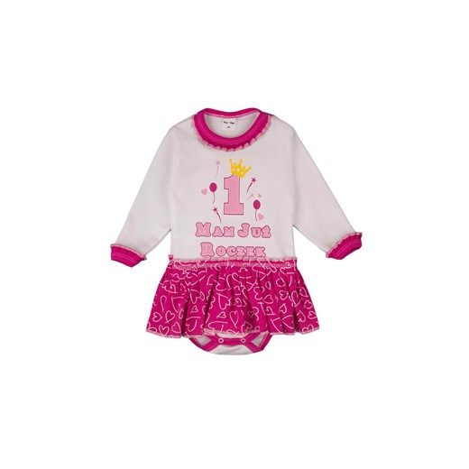 Body sukienka długi rękaw biało-różowe Mam już Roczek ze sklepu 5.10.15 w kategorii Body niemowlęce - zdjęcie 169720090