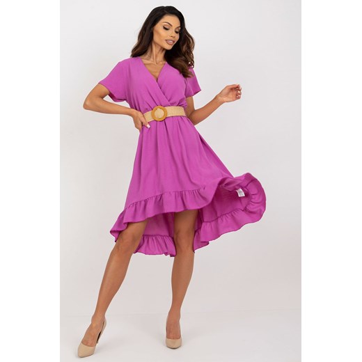 Fioletowa sukienka z falbaną i kopertowym dekoltem ze sklepu 5.10.15 w kategorii Sukienki - zdjęcie 169720150
