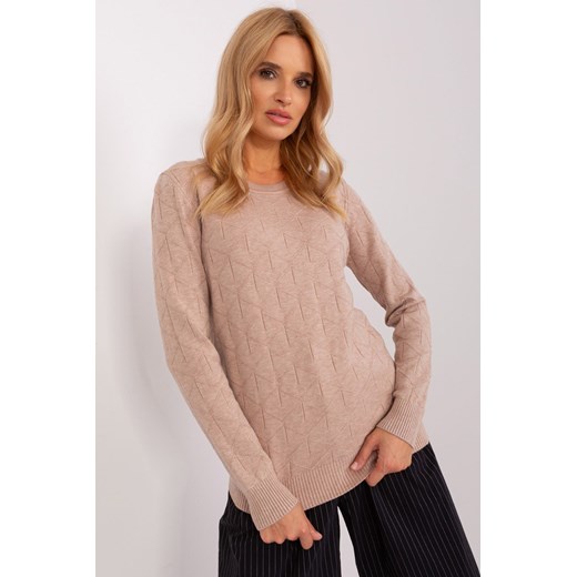 Ciemnobeżowy sweter klasyczny z dzianiny bawełnianej ze sklepu 5.10.15 w kategorii Swetry damskie - zdjęcie 169720541