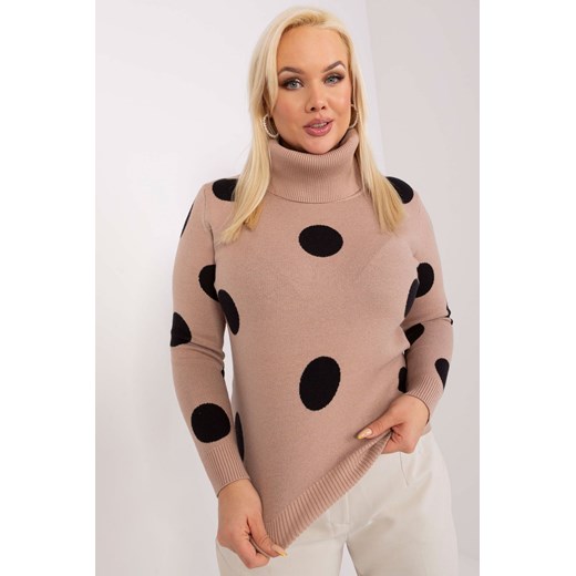 Sweter plus size z długim rękawem ciemny bezowy ze sklepu 5.10.15 w kategorii Swetry damskie - zdjęcie 169720623