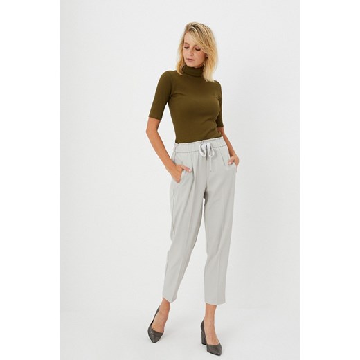 Eleganckie spodnie z wiązaniem w pasie - szare ze sklepu 5.10.15 w kategorii Spodnie damskie - zdjęcie 169720682