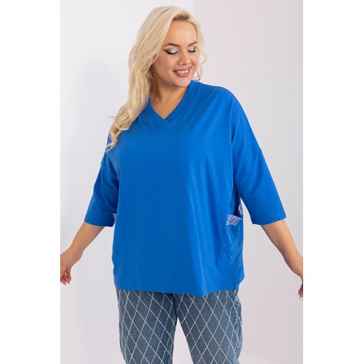 Bluzka plus size z dekoltem w serek ciemny niebieski ze sklepu 5.10.15 w kategorii Bluzki damskie - zdjęcie 169720824