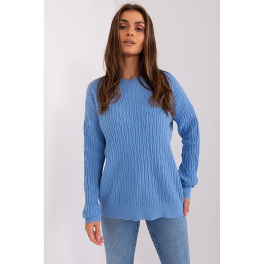 Niebieski damski sweter klasyczny we wzory ze sklepu 5.10.15 w kategorii Swetry damskie - zdjęcie 169721240