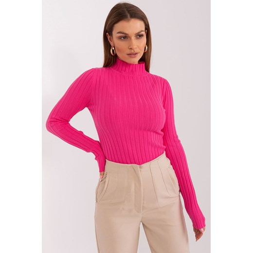 Sweter damski w szeroki prążek ciemny różowy ze sklepu 5.10.15 w kategorii Swetry damskie - zdjęcie 169721632
