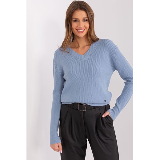 Sweter z dzianiny z wiskozą szaro-niebieski ze sklepu 5.10.15 w kategorii Swetry damskie - zdjęcie 169721713