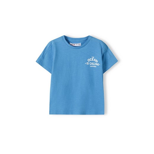 Niebieski t-shirt dla niemowlaka z bawełny z napisami Minoti 80/86 5.10.15