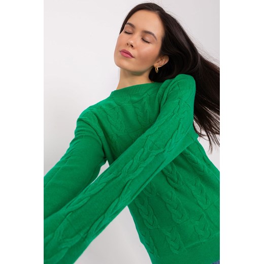 Sweter z warkoczami o luźnym kroju zielony Wool Fashion Italia one size 5.10.15