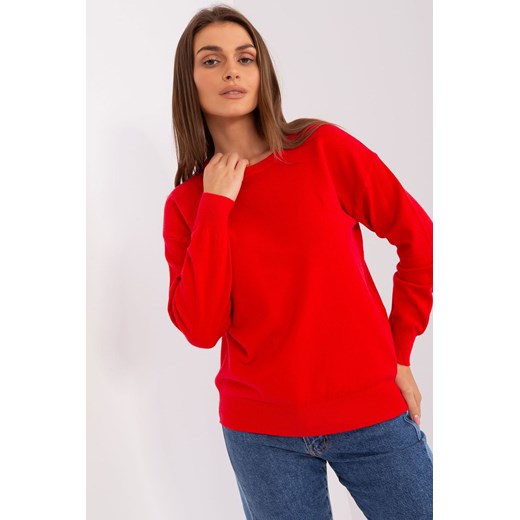Czerwony sweter klasyczny z okrągłym dekoltem ze sklepu 5.10.15 w kategorii Swetry damskie - zdjęcie 169722002