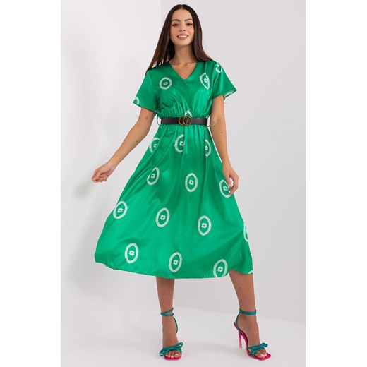 Zielona midi sukienka damska koktajlowa z printem Italy Moda one size 5.10.15
