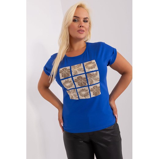 Kobaltowa damska bluzka plus size z nadrukiem ze sklepu 5.10.15 w kategorii Bluzki damskie - zdjęcie 169722264