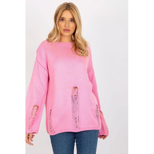 Damski sweter oversize z dziurami - różówy one size 5.10.15 okazja