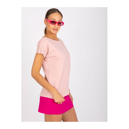 Różowy t-shirt damski z dekoltem na plecach ze sklepu 5.10.15 w kategorii Bluzki damskie - zdjęcie 169722751