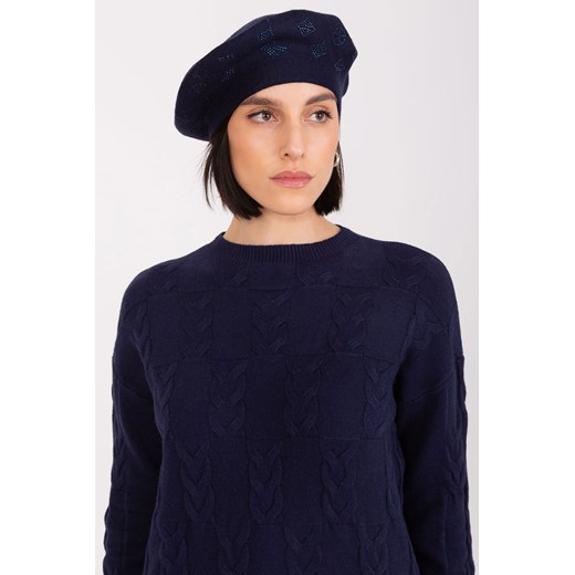 Granatowy damski beret z dżetami Wool Fashion Italia one size okazyjna cena 5.10.15