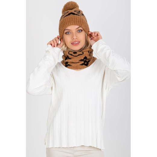 Camelowo-czarna damska czapka zimowa we wzory ze sklepu 5.10.15 w kategorii Czapki zimowe damskie - zdjęcie 169723051
