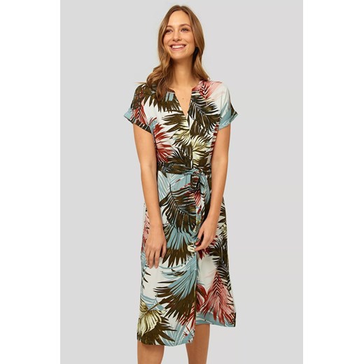 Sukienka w tropikalne wzory z paskiem w talii ze sklepu 5.10.15 w kategorii Sukienki - zdjęcie 169723300