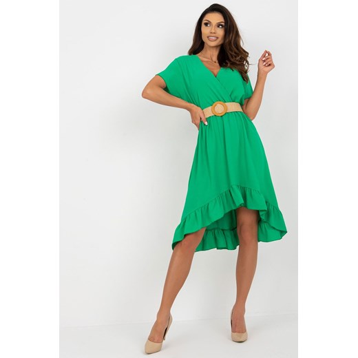 Zielona sukienka z falbaną i plecionym paskiem one size 5.10.15