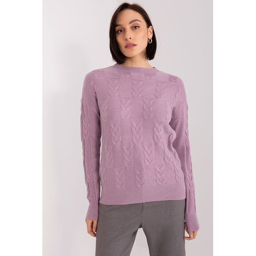 Sweter damski z warkoczami i długim rękawem fioletowy Wool Fashion Italia one size 5.10.15