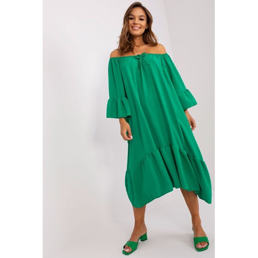 Zielona midi sukienka oversize z falbaną ze sklepu 5.10.15 w kategorii Sukienki - zdjęcie 169723792