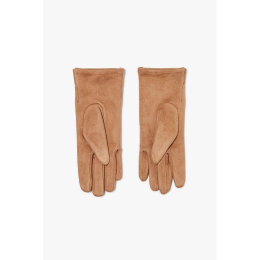 Damskie rękawiczki beżowe ze wstawką z ekologicznej skóry one size okazja 5.10.15